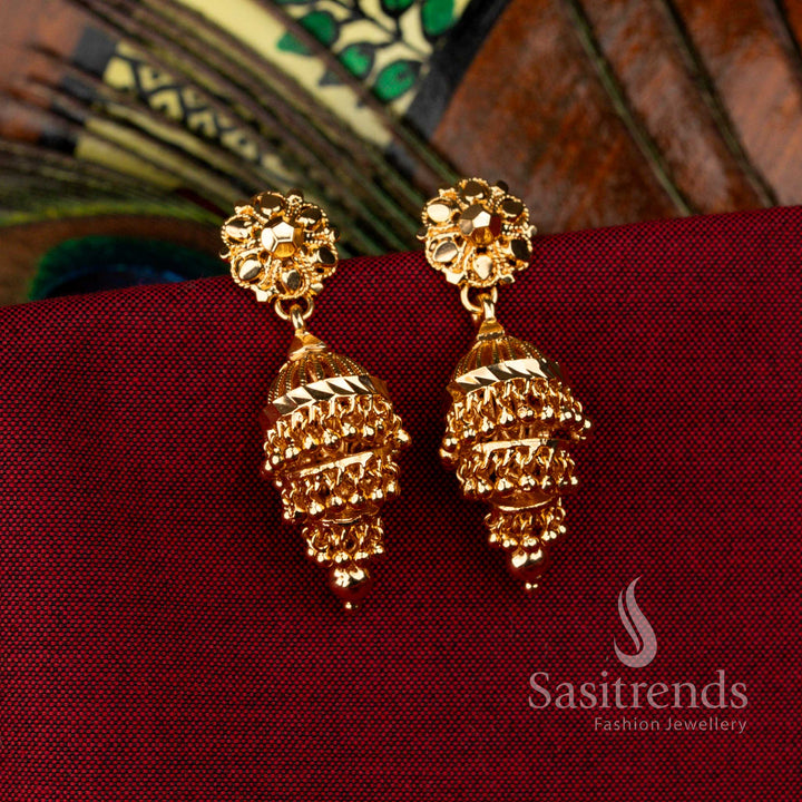 Timeless Micro Gold Plated Three Step Temple Jhumka Earrings, Elegant Traditional Jewellery for Weddings and Parties – Sasitrends