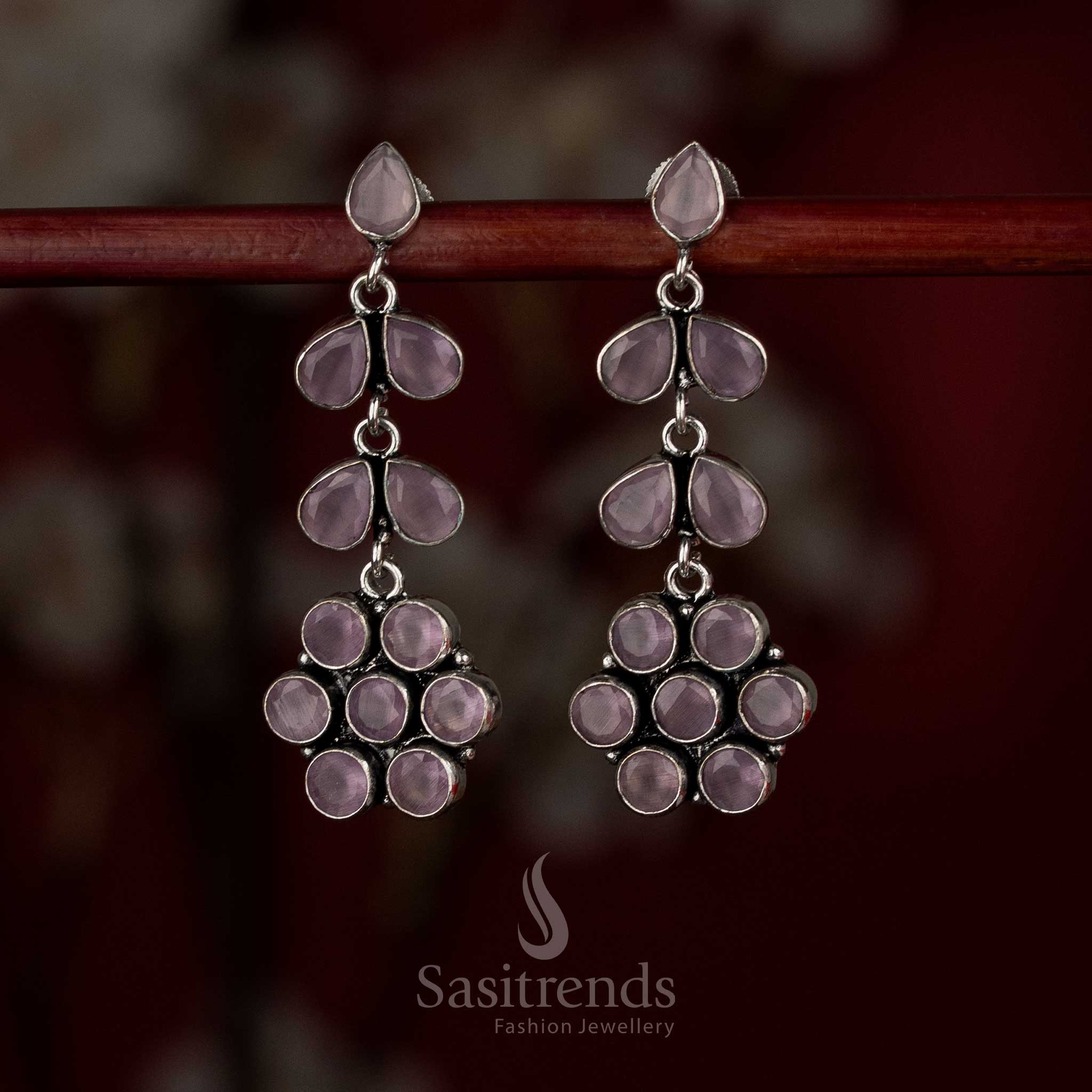 Rosy pink oxidised layered floral earrings suited for soft casual outings – Sasitrends