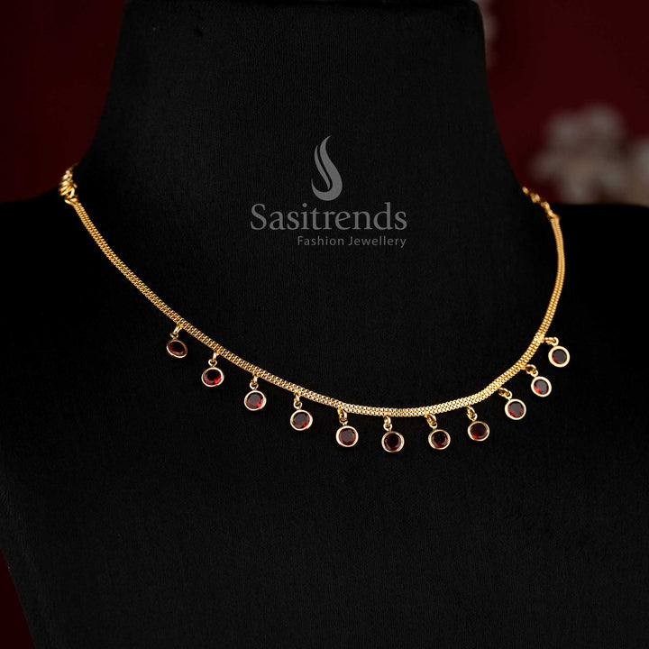 Trendy Design of American Diamond Micro Gold Plated Necklace for Girls – Parties & Saree Wear| 24K Gold Plated Jewellery - Sasitrends