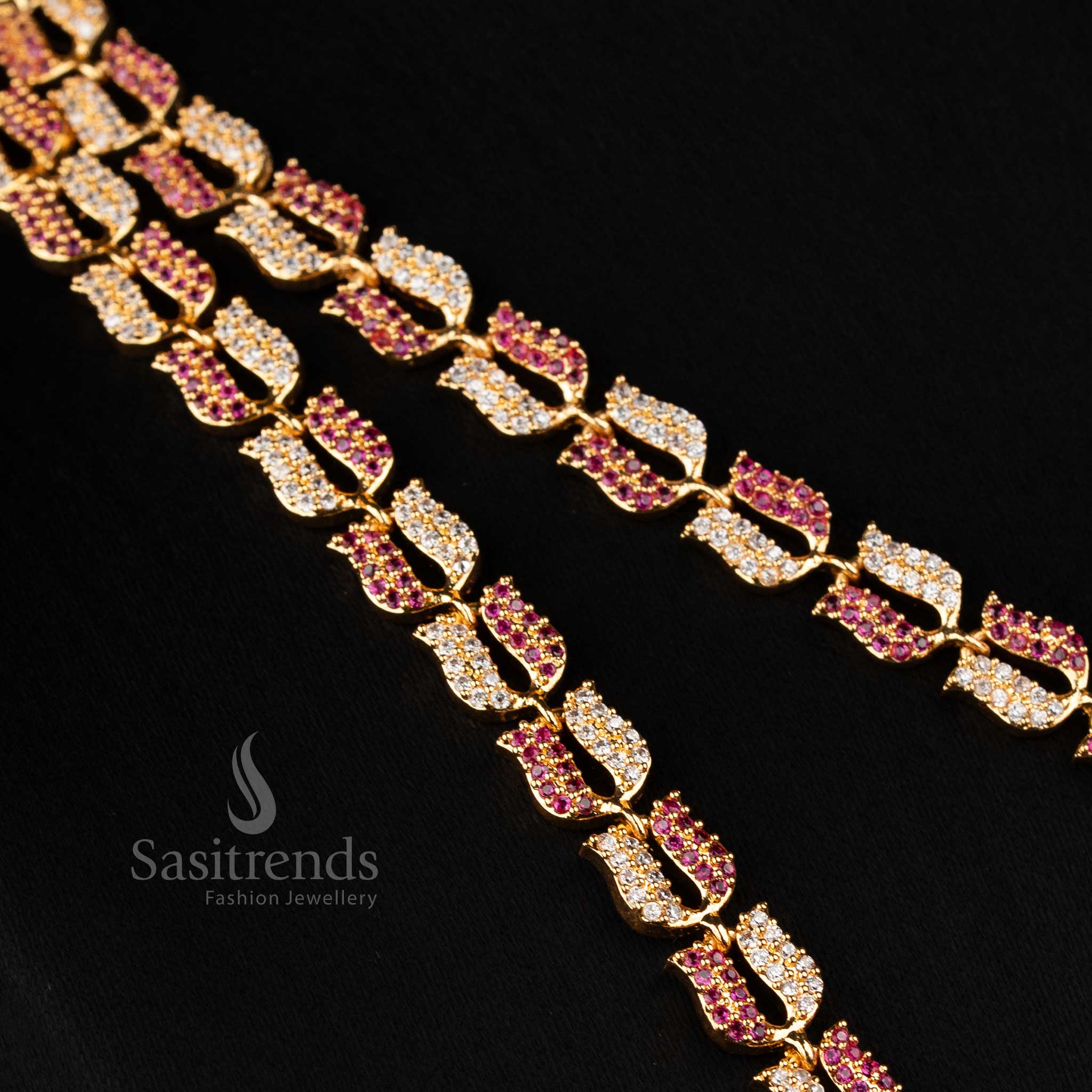 Elegant white ruby peacock lotus American diamond micro gold combo necklace set, ideal jewellery for temple visits and festive occasions - Sasitrends