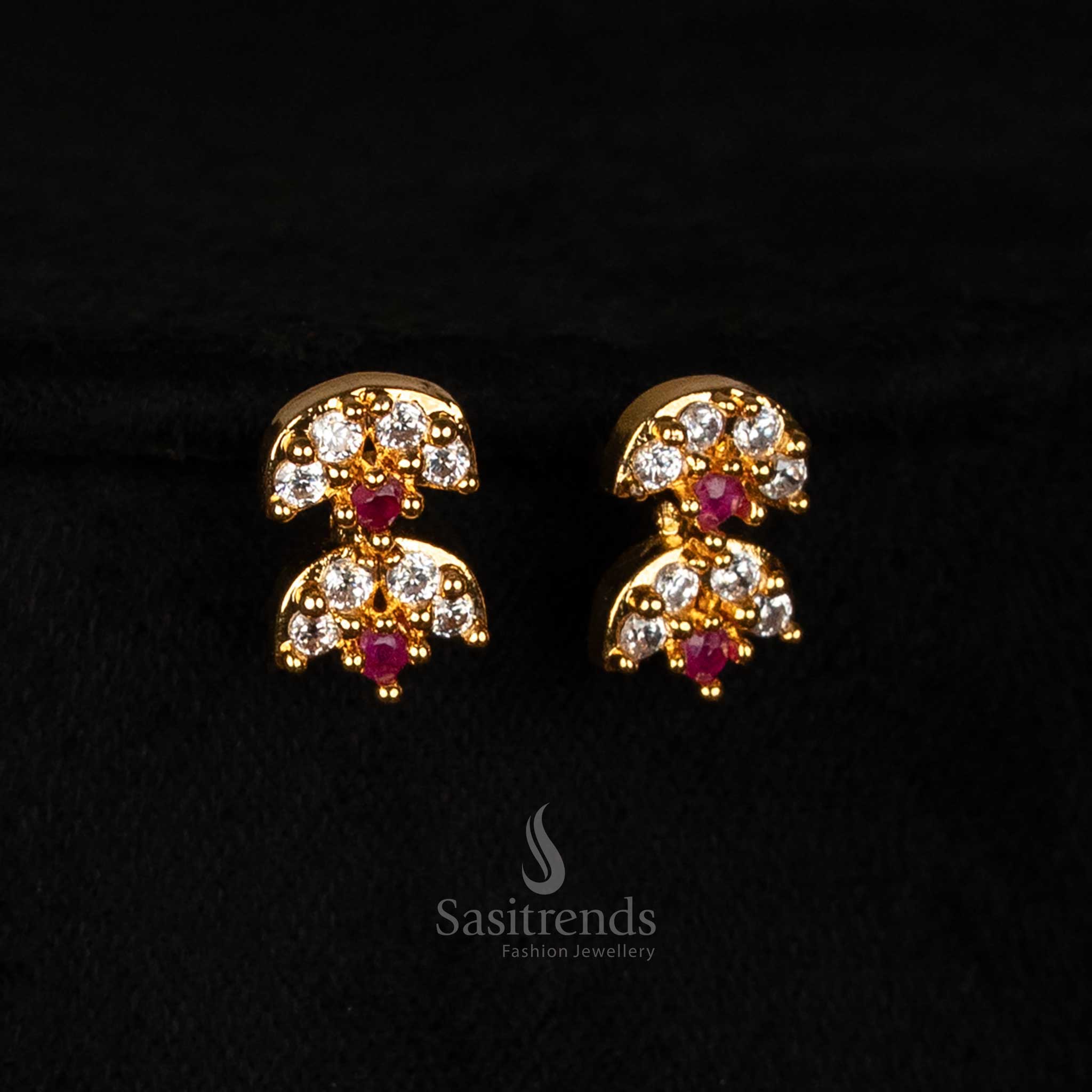 Classic White Ruby American Diamond Micro Gold Plated Floral Design Earrings Set With Traditional Elegance Jewellery - Sasitrends

