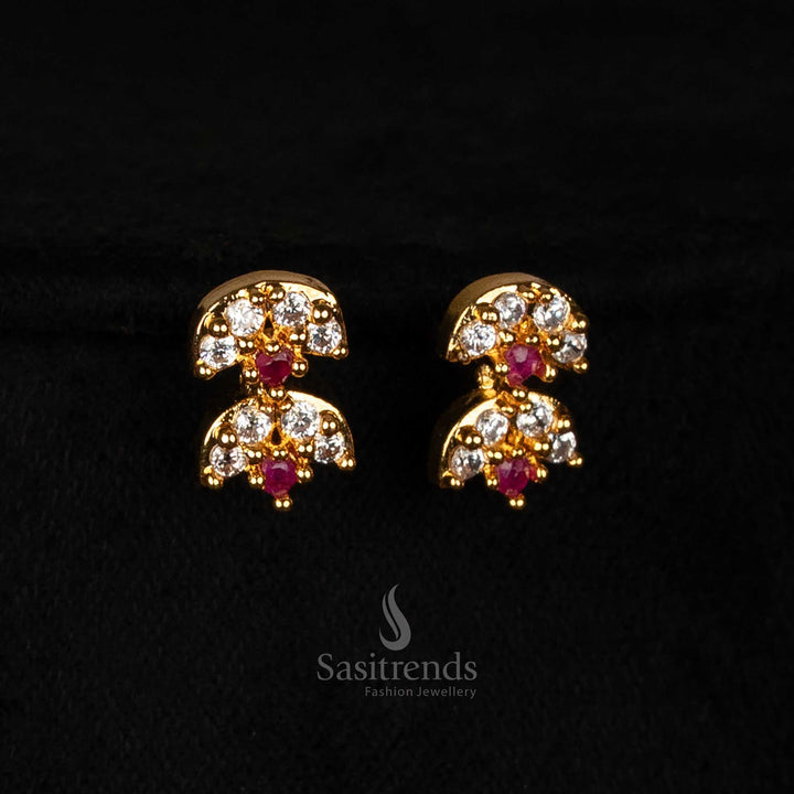 Classic White Ruby American Diamond Micro Gold Plated Floral Design Earrings Set With Traditional Elegance Jewellery - Sasitrends

