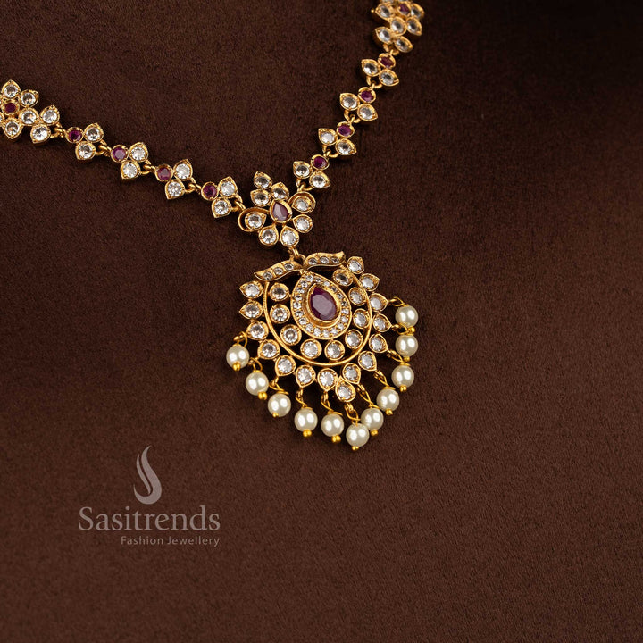Opulent white ruby traditional floral AD necklace jewellery set, elegant ornament for wedding functions - Sasitrends