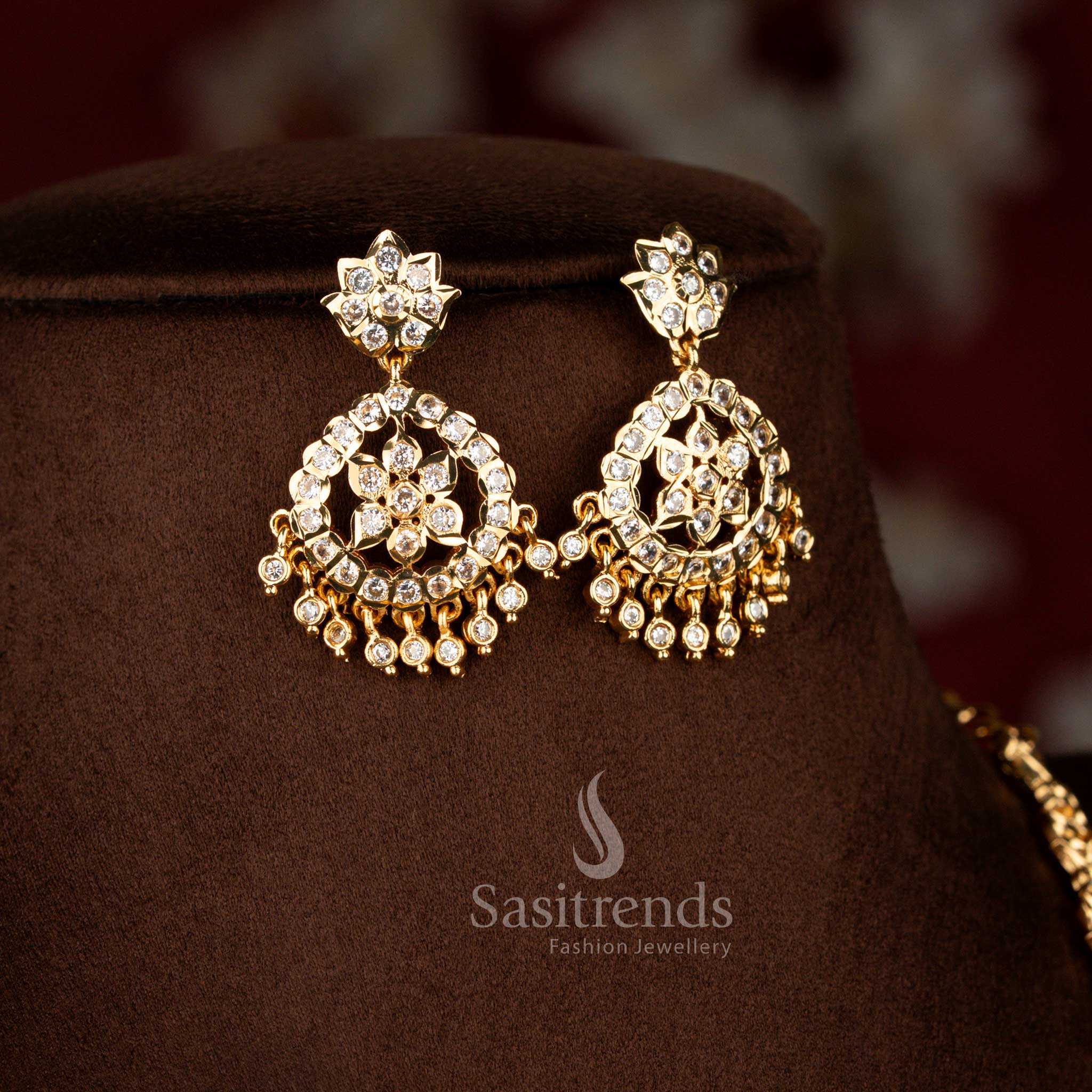 Luminous micro gold plated eagle motif dangle earrings in white shine perfect for traditional occasions – Sasitrends