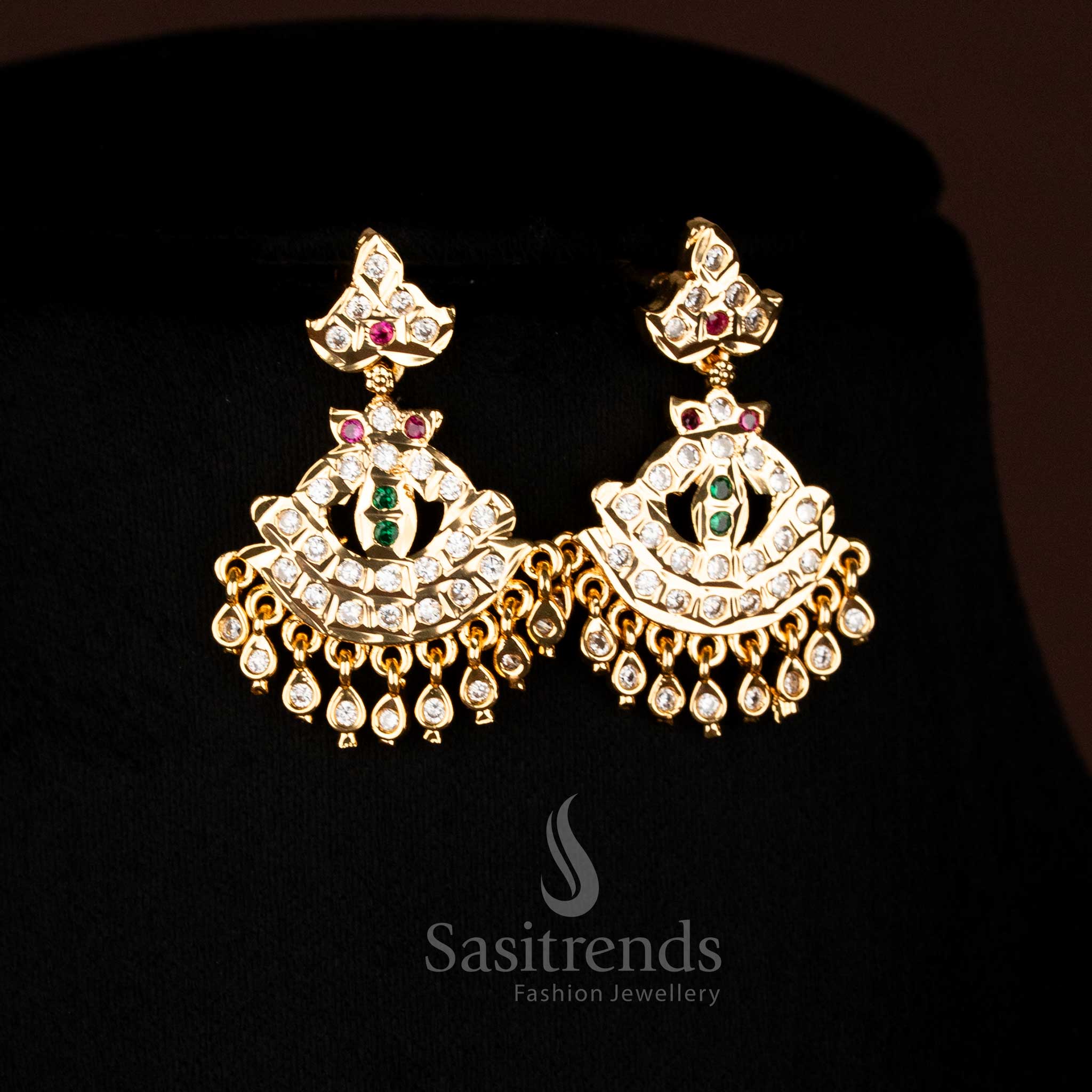 Stylish one gram micro gold plated Impon earrings with multi coloured stones for royal ethnic look - Sasitrends