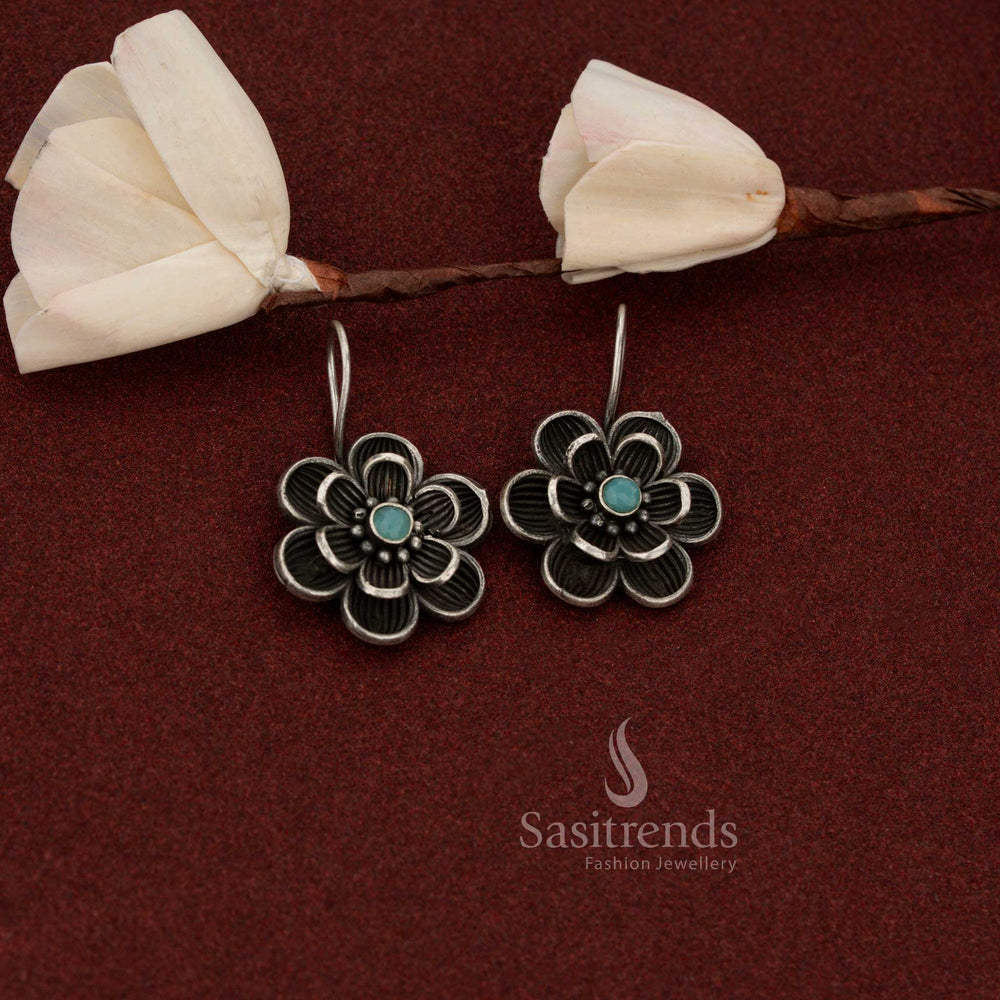 Mesmerising oxidised flower wireform dangler earrings with mint accent ideal for brunch meetings and relaxed weekends – Sasitrends