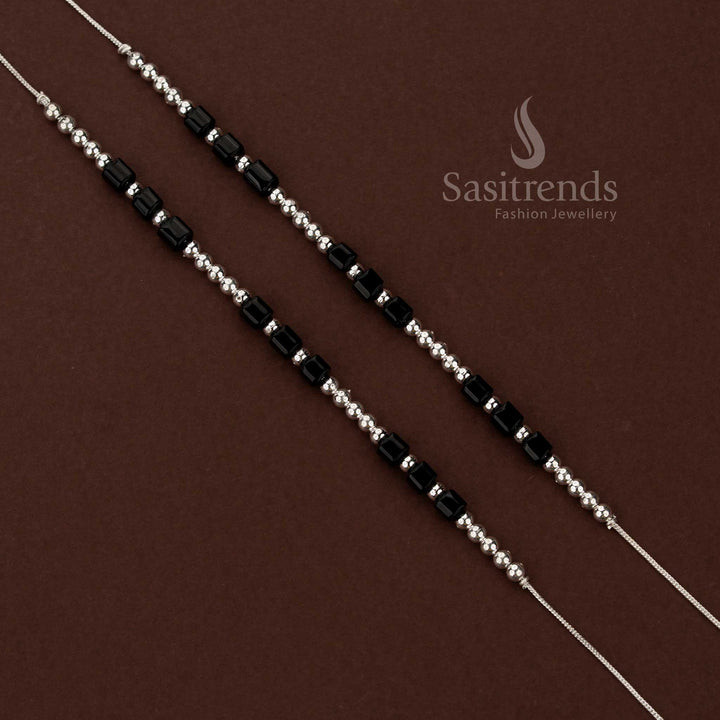 Elegant oxidised silver round ball anklets with black accent great for office days and home functions – Sasitrends