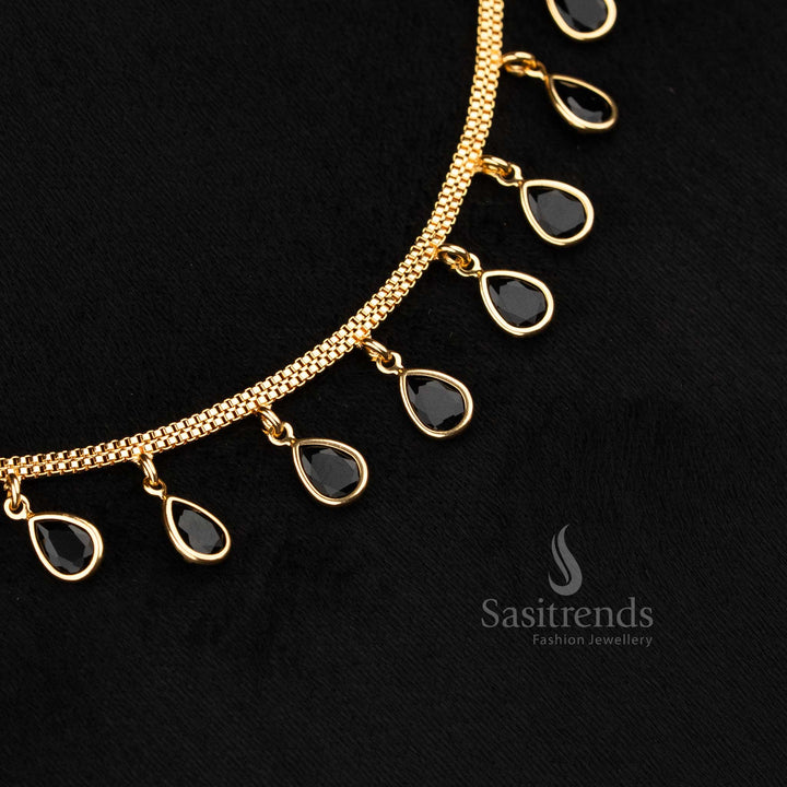 Graceful black pear AD pendant necklace, stylish accessory for modern ethnic wear - Sasitrends