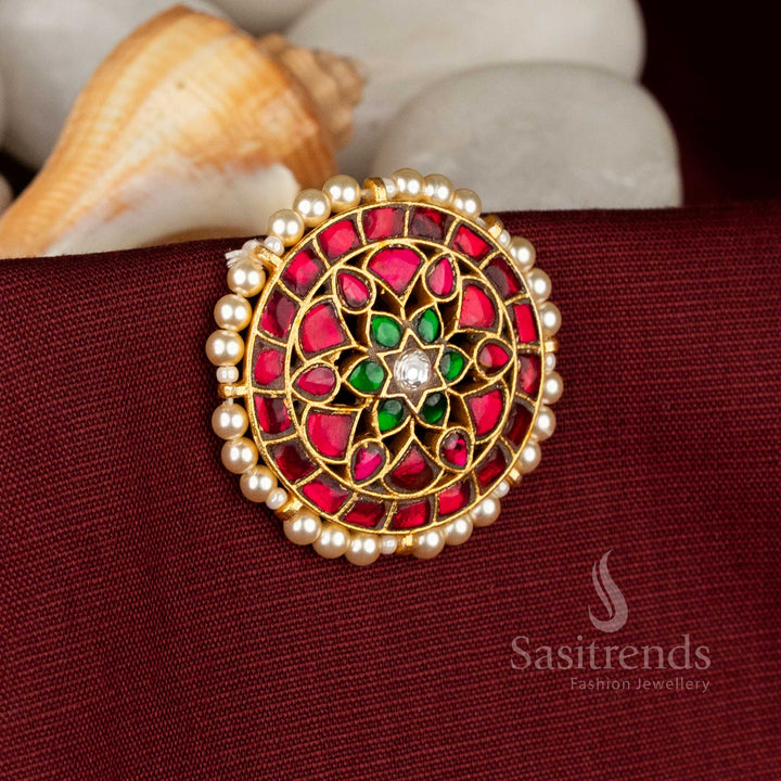 Round Kundan design hair jewelry with ornamental radiance, curated for saree days, cultural functions and devotional occasions – Sasitrends