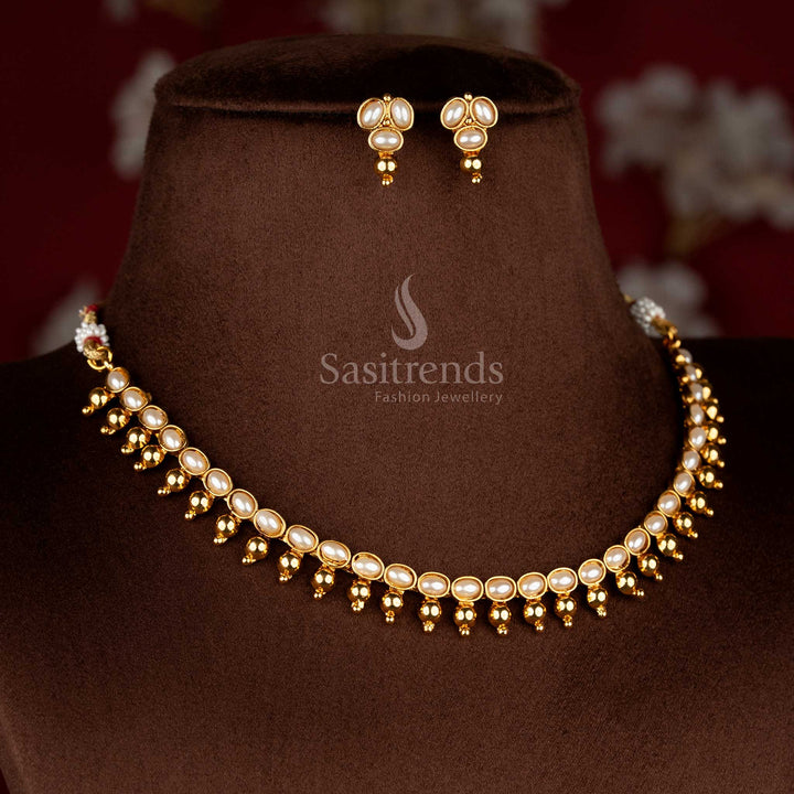 Graceful classic antique Mullapoo jasmine bud pearl stone golden balls temple necklace for festive elegance – Sasitrends