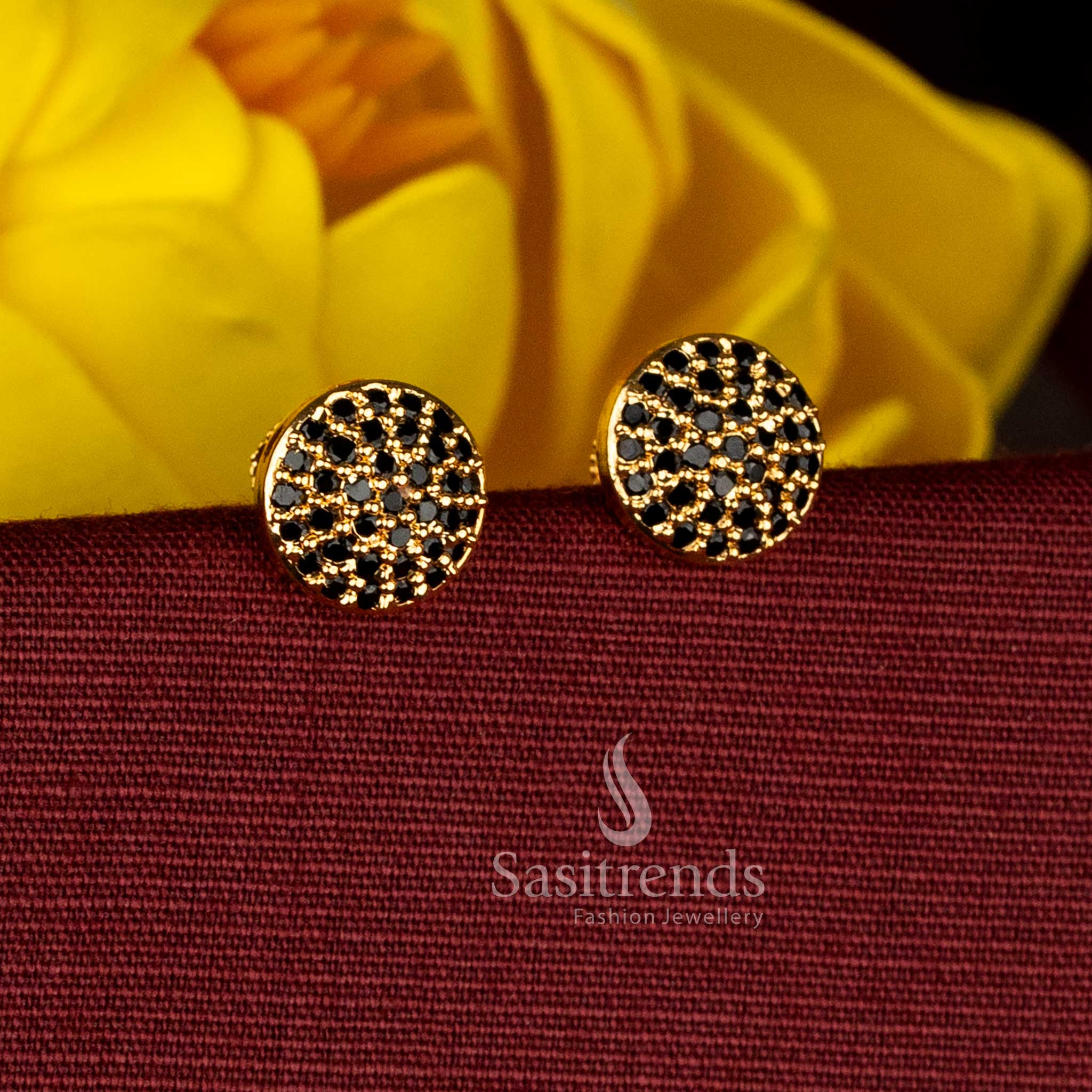 Guaranteed black AD Stone Round Cluster Stud Earrings Screw Type Traditional Micro Gold Plated 24K Carat Pure Gold Finish – Sasitrends