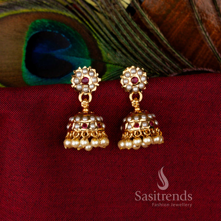 Splendid Impon Addigai Micro Gold Plated Guaranteed Temple Jhumka Earrings, rich traditional jewellery perfect for festive wear – Sasitrends