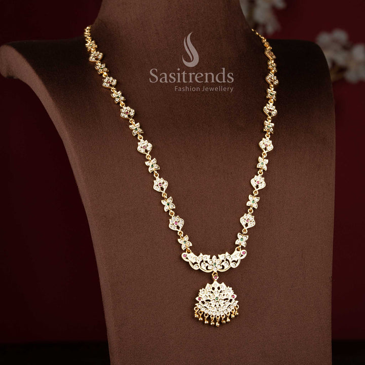 Graceful multicolor Impon micro gold plated floral mandala long necklace for temple events – Sasitrends
