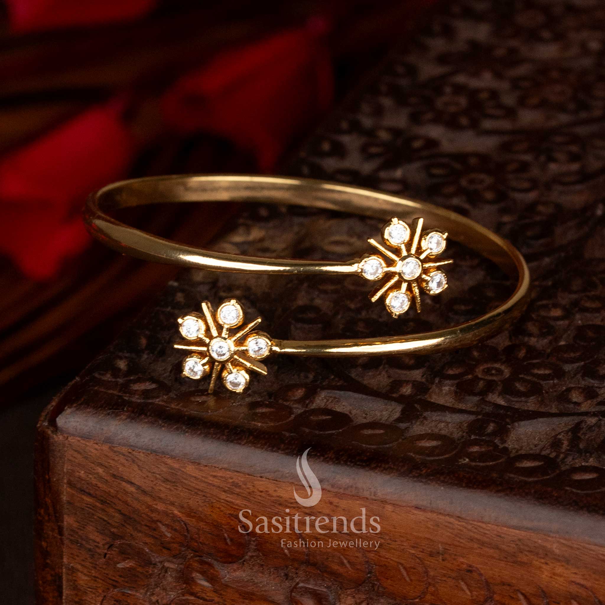 Majestic Impon micro gold plated adjustable floral kada bracelet created to complement saree looks with refined festive charm – Sasitrends