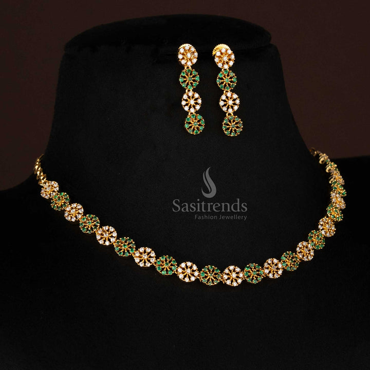 Amazing Micro Gold Plated Floral American Diamond Round Pattern Jewellery Set with Necklace and Earrings – Look Like Real Gold  - Sasitrends