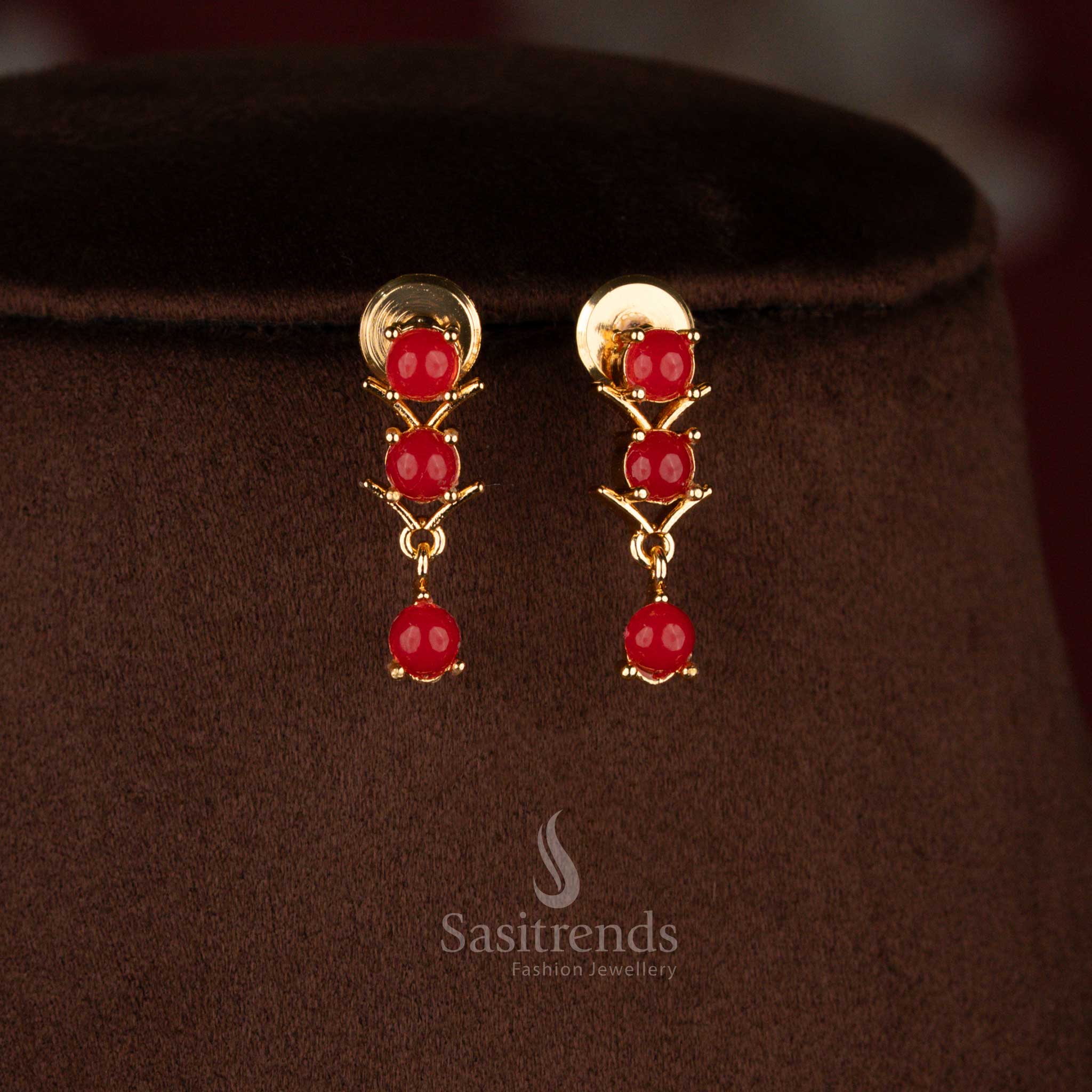 Traditional pavalam micro gold plated American diamond V-cut earrings ideal for ethnic evening functions – Sasitrends