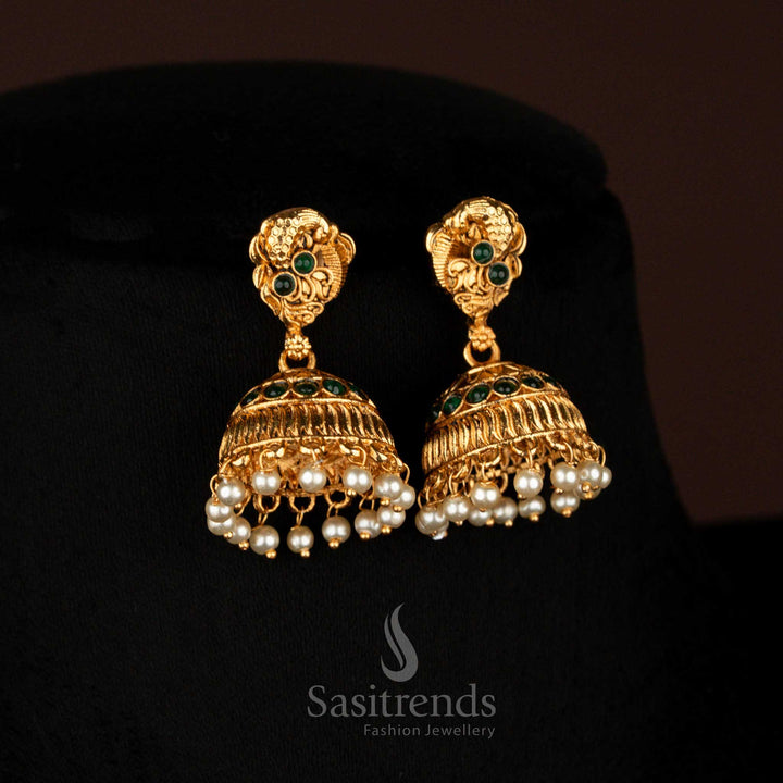 Premium Green Peacock Matte Gold Plated Floral Jhumka Earrings with Intricate Details, Ideal Jewellery for Festivals and Special Celebrations – Sasitrends