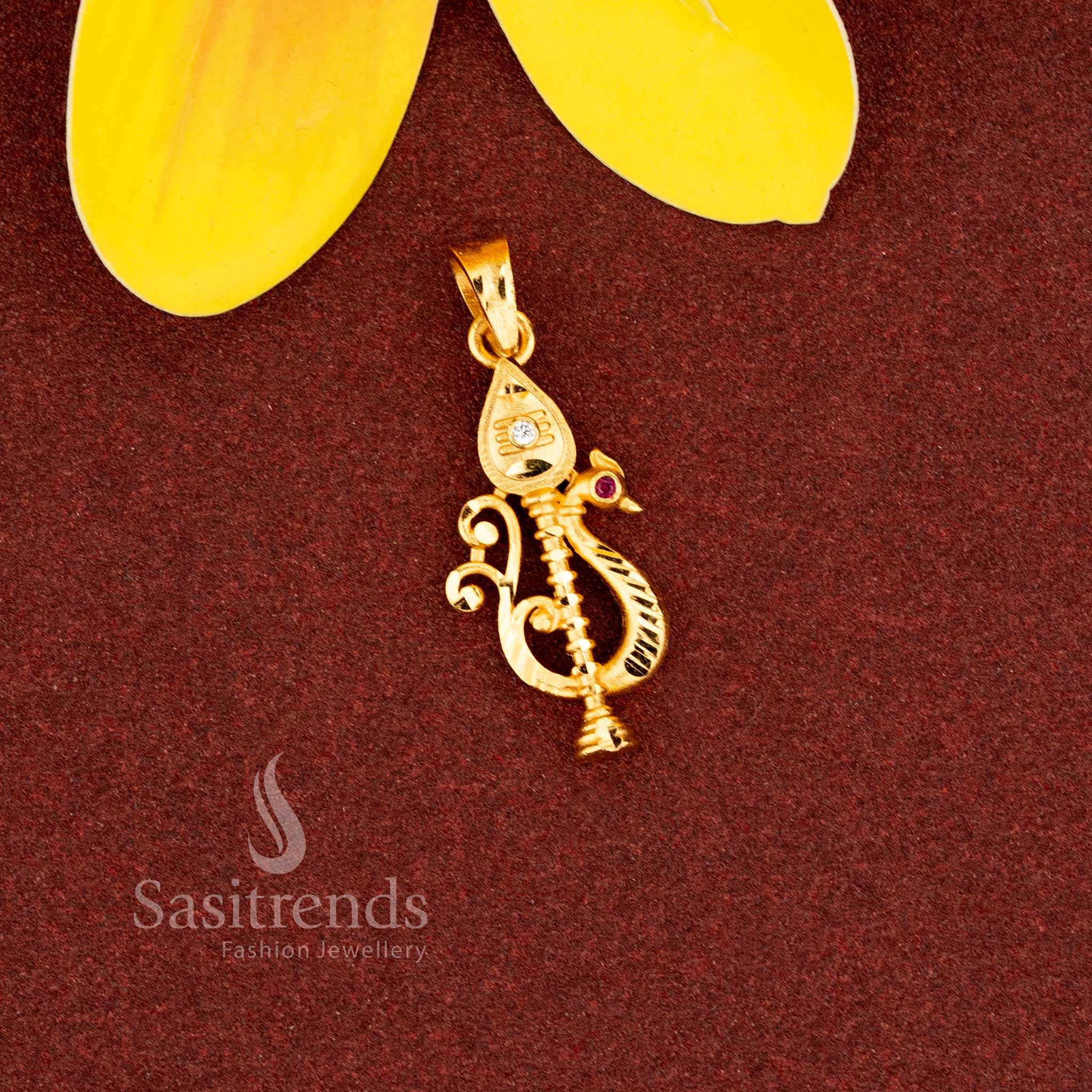 Divine micro gold plated peacock Vel forming pendant designed for temple functions – Sasitrends