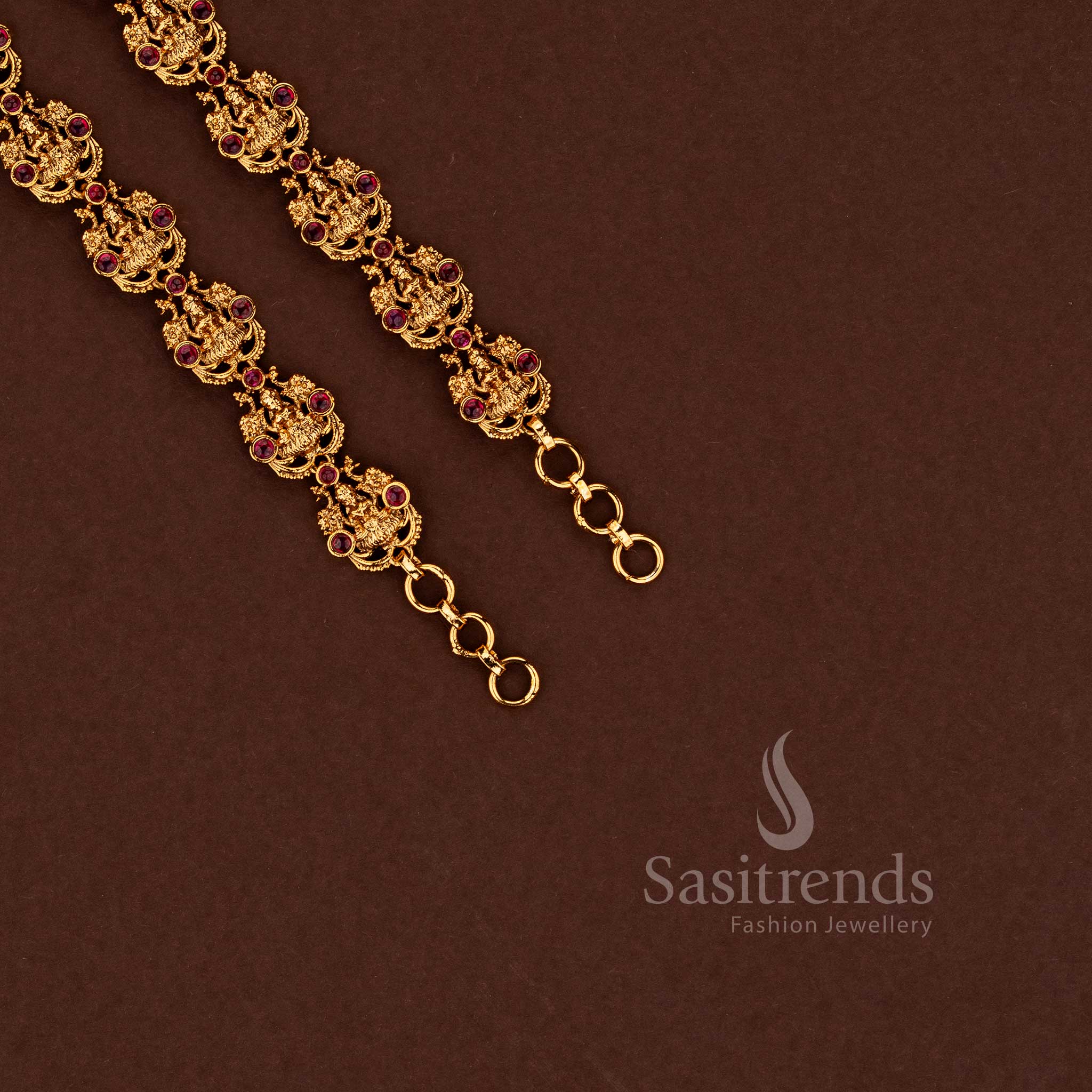 Divine temple premium matte gold plated Lakshmi motif matil ear chain traditional festive wear ruby - Sasitrends