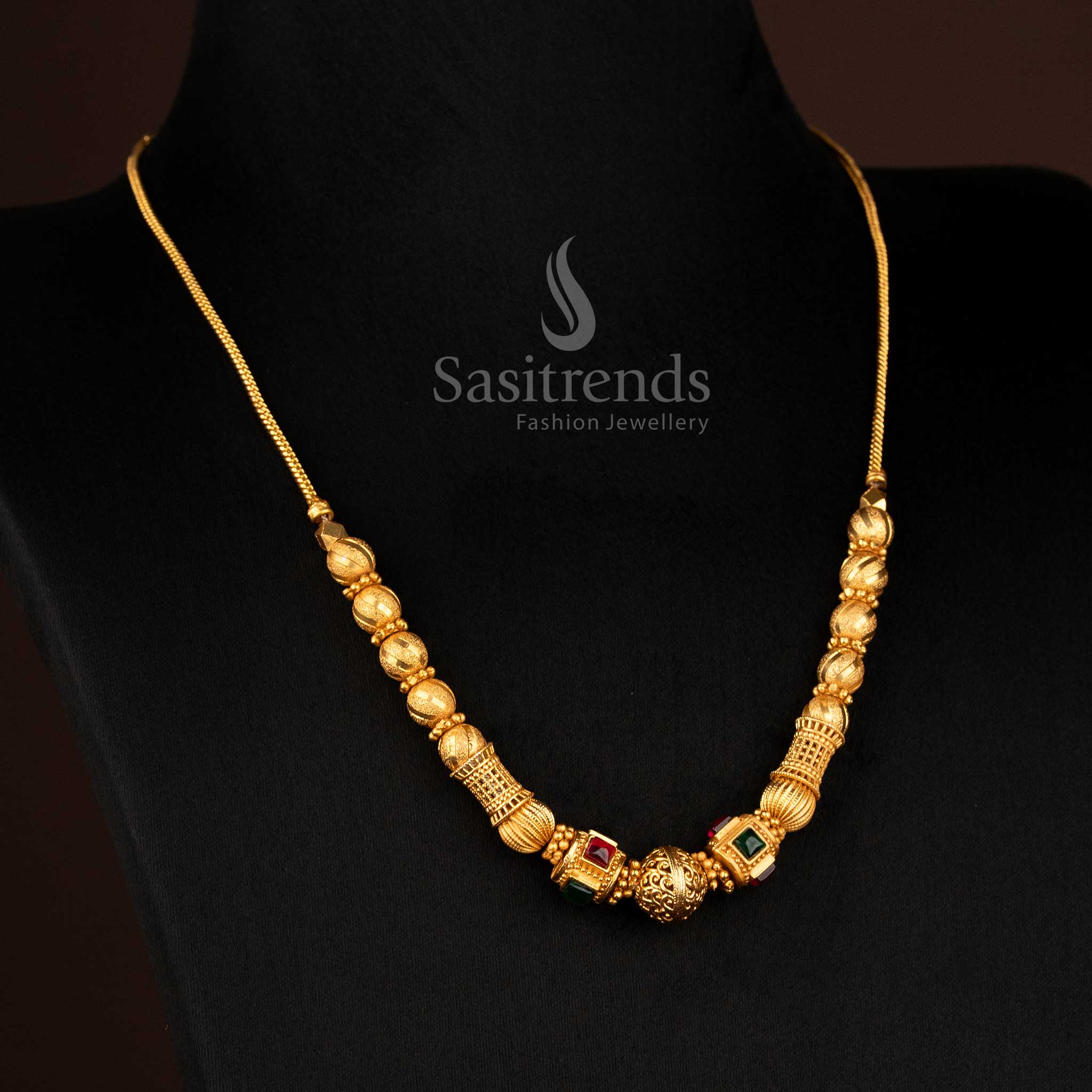Majestic Temple Matte Gold Plated Handcrafted Ball Chain Necklace Symbolising Divine Radiance and Festive Grace in Classic Jewellery Design – Sasitrends