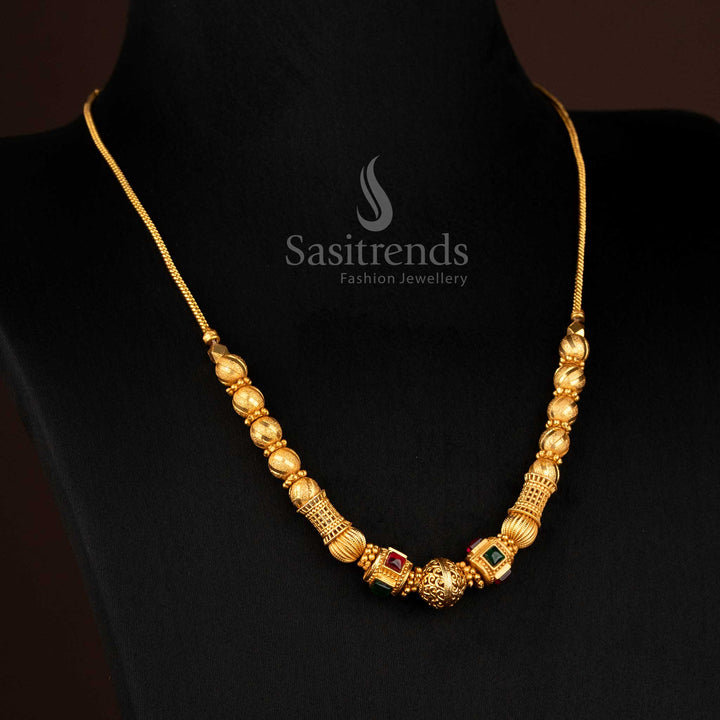 Majestic Temple Matte Gold Plated Handcrafted Ball Chain Necklace Symbolising Divine Radiance and Festive Grace in Classic Jewellery Design – Sasitrends