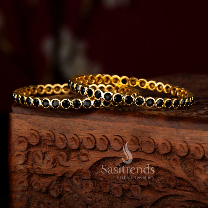 Graceful micro gold plated para stone black colour Impon bangles suitable for Indian traditional festive functions – Sasitrends