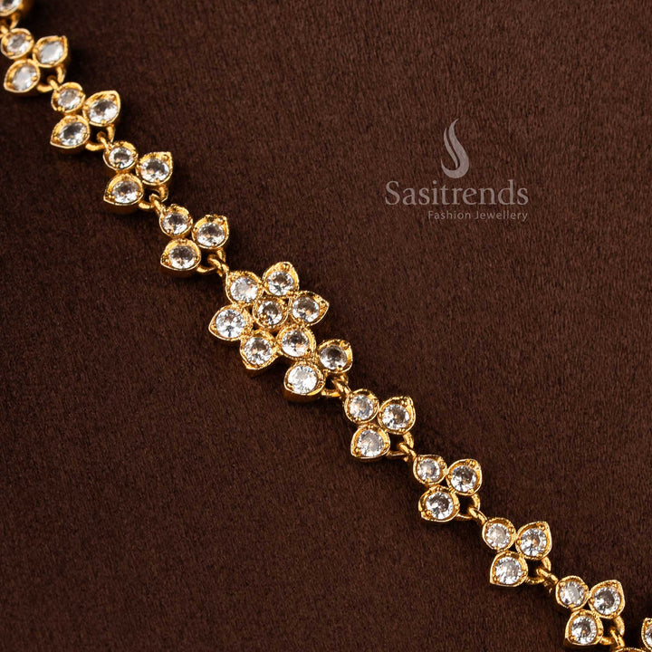 Graceful white matte gold floral AD necklace jewellery set for women, elegant accessory for festive saree styling - Sasitrends