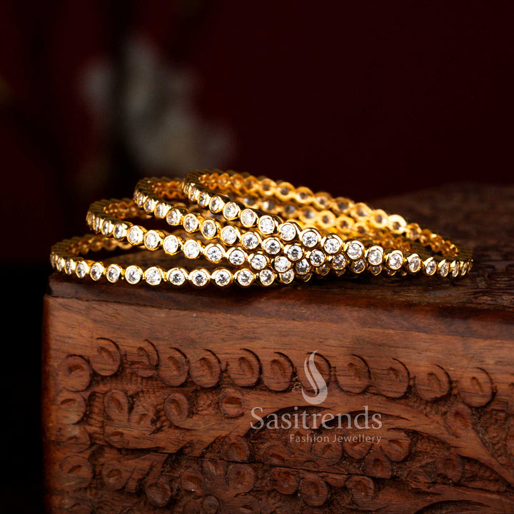 Traditional micro gold plated small round AD stone Addigai bangles featuring white colour brilliance for festive cultural occasions – Sasitrends