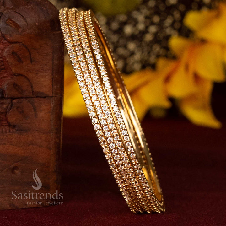 Guaranteed American Diamond Micro Gold Plated Small Round Stone Bangles – One Gram Guaranteed Traditional Wear Set - Sasitrends
