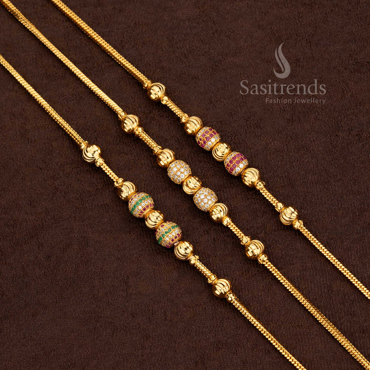 Traditional Micro Gold Plated AD Stone Ball & Gollden Ball Mugappu Chain - Sasitrends