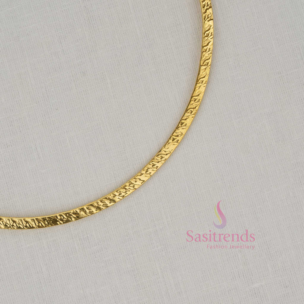 Lustrous gold plated textured open choker husli necklace with hammered finishing ideal for cultural events festive occasions and stylish celebrations - Sasitrends