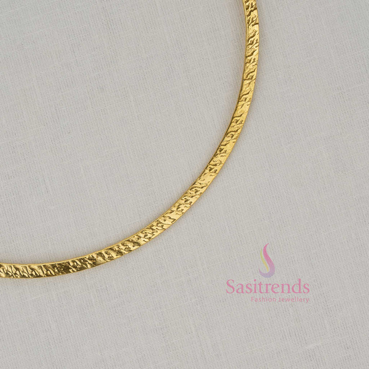 Lustrous gold plated textured open choker husli necklace with hammered finishing ideal for cultural events festive occasions and stylish celebrations - Sasitrends