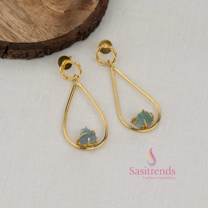 Cool mint pear shaped natural stone gold plated earrings designed for stylish ethnic fashion modern office wear and casual elegance - Sasitrends