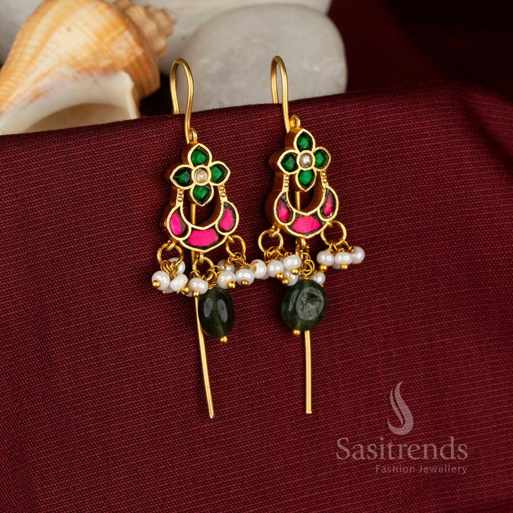 Moonlit crescent floral Kundan gold plated ear cuff adorned with pearl beads for vibrant festive and cultural gatherings – Sasitrends