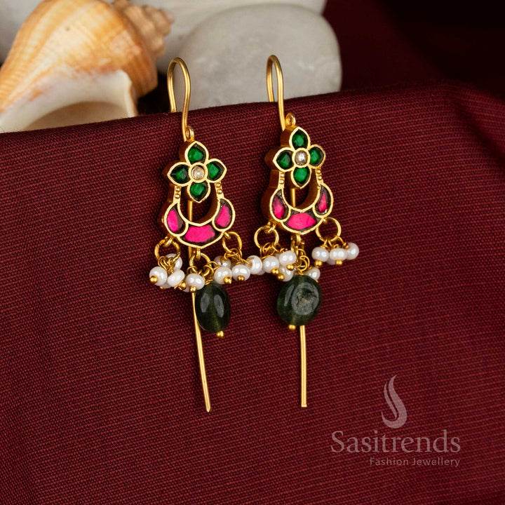 Moonlit crescent floral Kundan gold plated ear cuff adorned with pearl beads for vibrant festive and cultural gatherings – Sasitrends