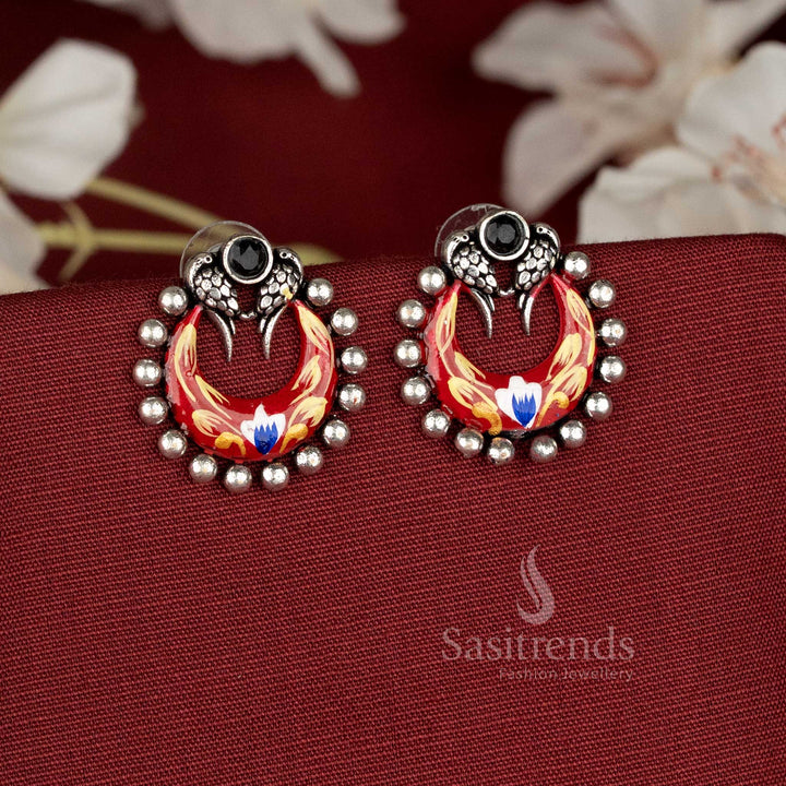 Rubyflare hand-painted oxidised floral cluster earrings in red tones showcasing artistic bloom fusion with striking details – Sasitrends
