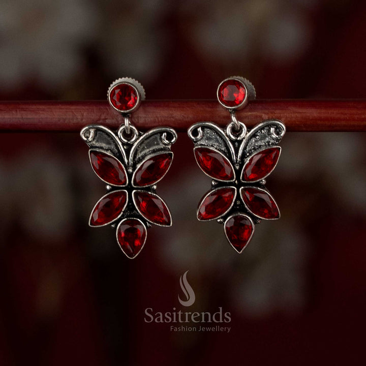 Red flare oxidised butterfly earrings with soft swing for party-ready styling – Sasitrends