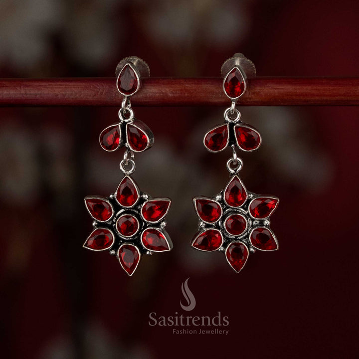 Ruby red oxidised pear-petal earrings for bold daily fashion – Sasitrends
