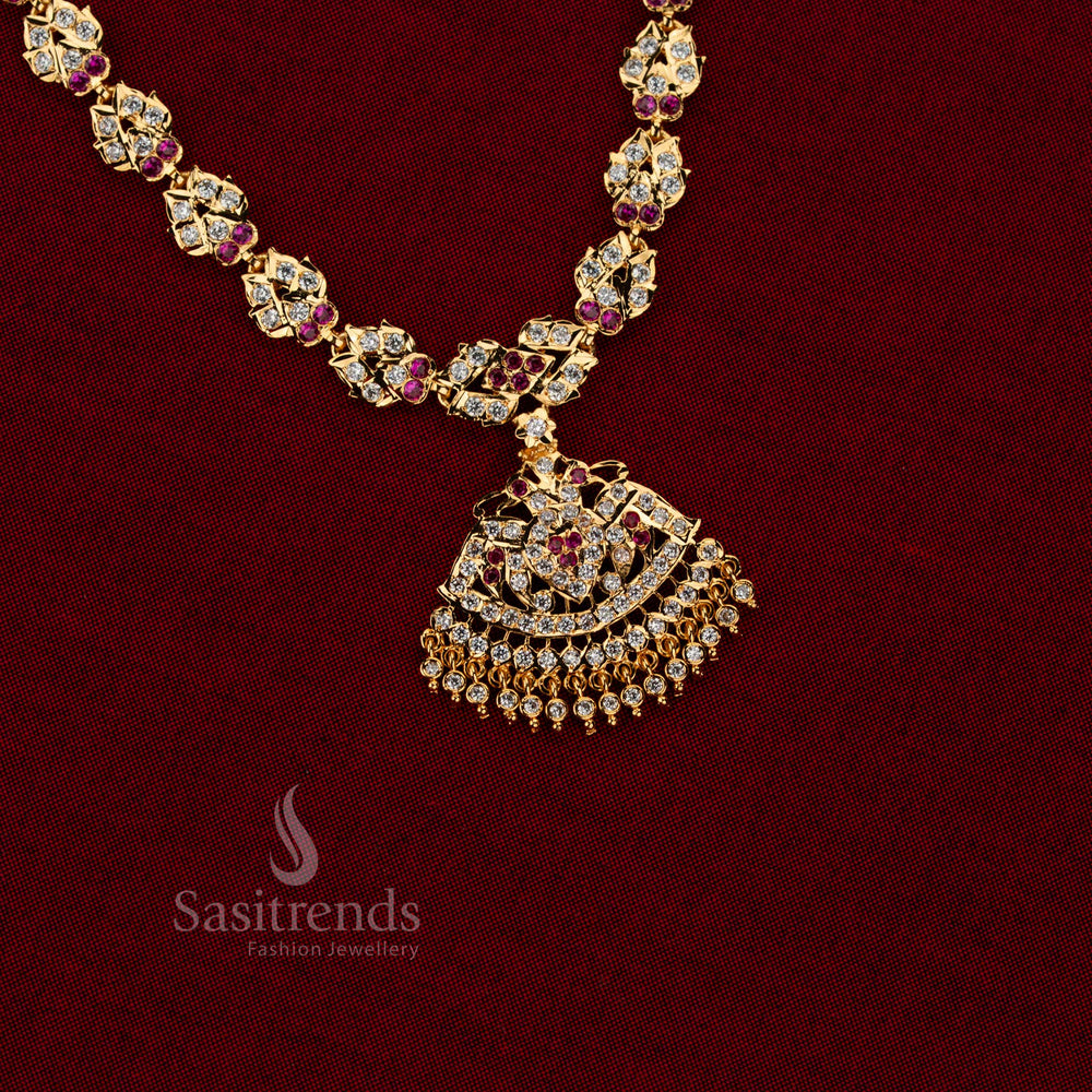 Royal glimmer impon attigai micro gold plated leaf motif floral necklace white ruby with rich 24 carat pure gold look – Sasitrends
