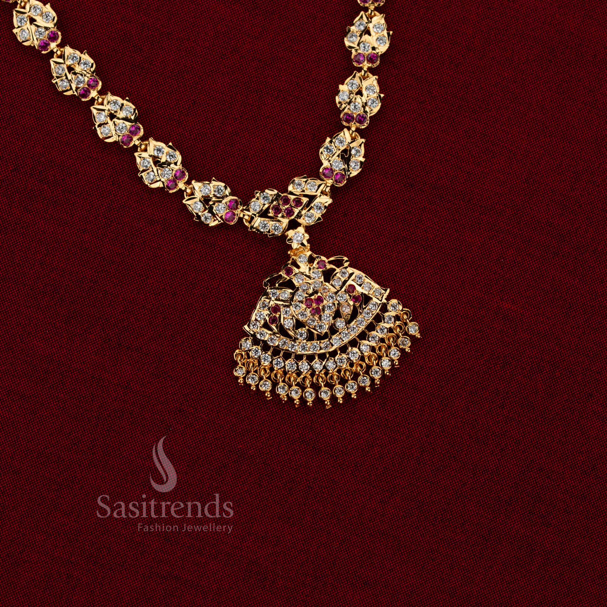 Royal glimmer impon attigai micro gold plated leaf motif floral necklace white ruby with rich 24 carat pure gold look – Sasitrends