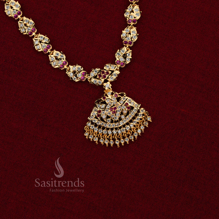Royal glimmer impon attigai micro gold plated leaf motif floral necklace white ruby with rich 24 carat pure gold look – Sasitrends