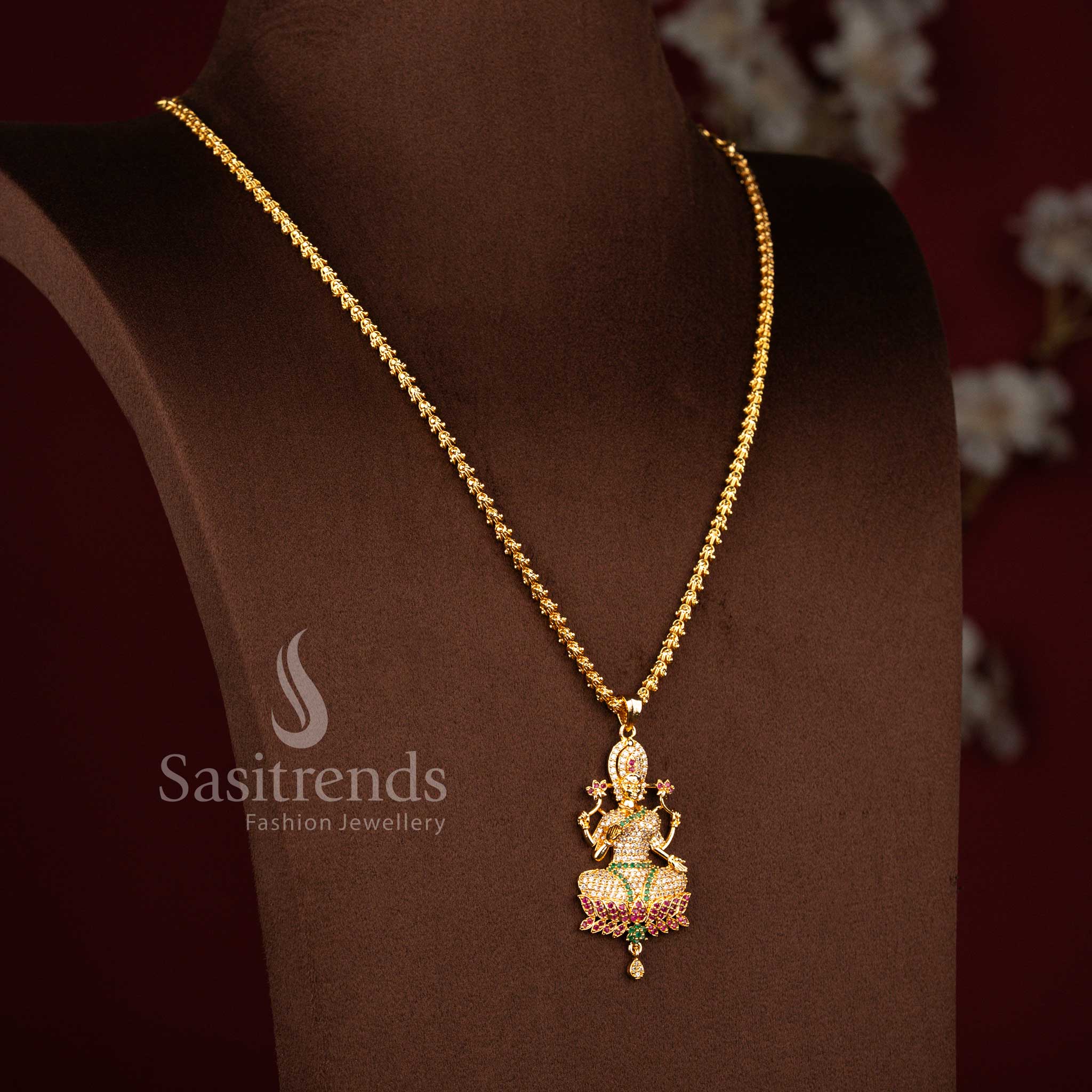 Divine Goddess Lakshmi Lotus Micro Gold Plated AD Stone Dasavatharam Rope Chain Necklace – Guaranteed Quality - Sasitrends