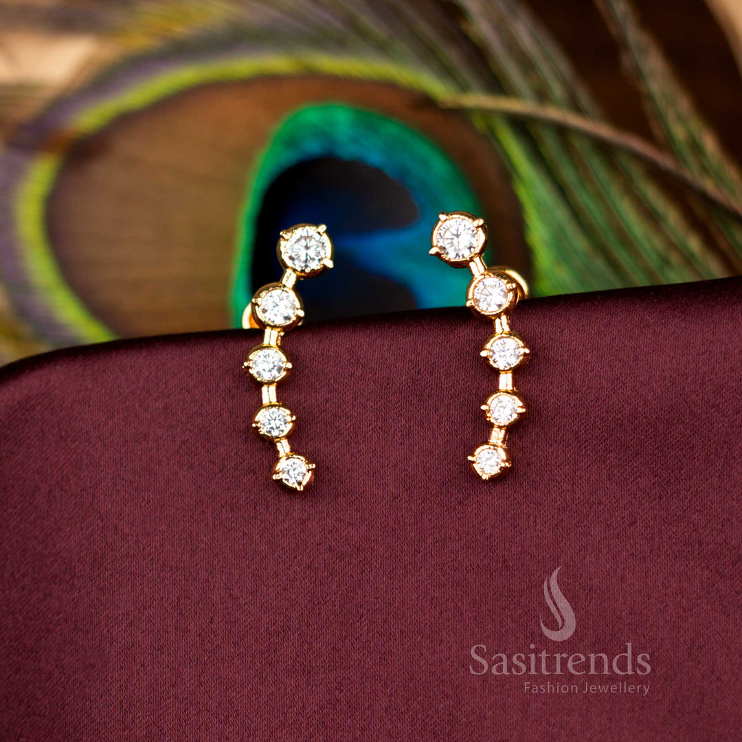 Noble Impon AD Linear Stud Earrings Micro Gold Plated Guaranteed -Sasitrends