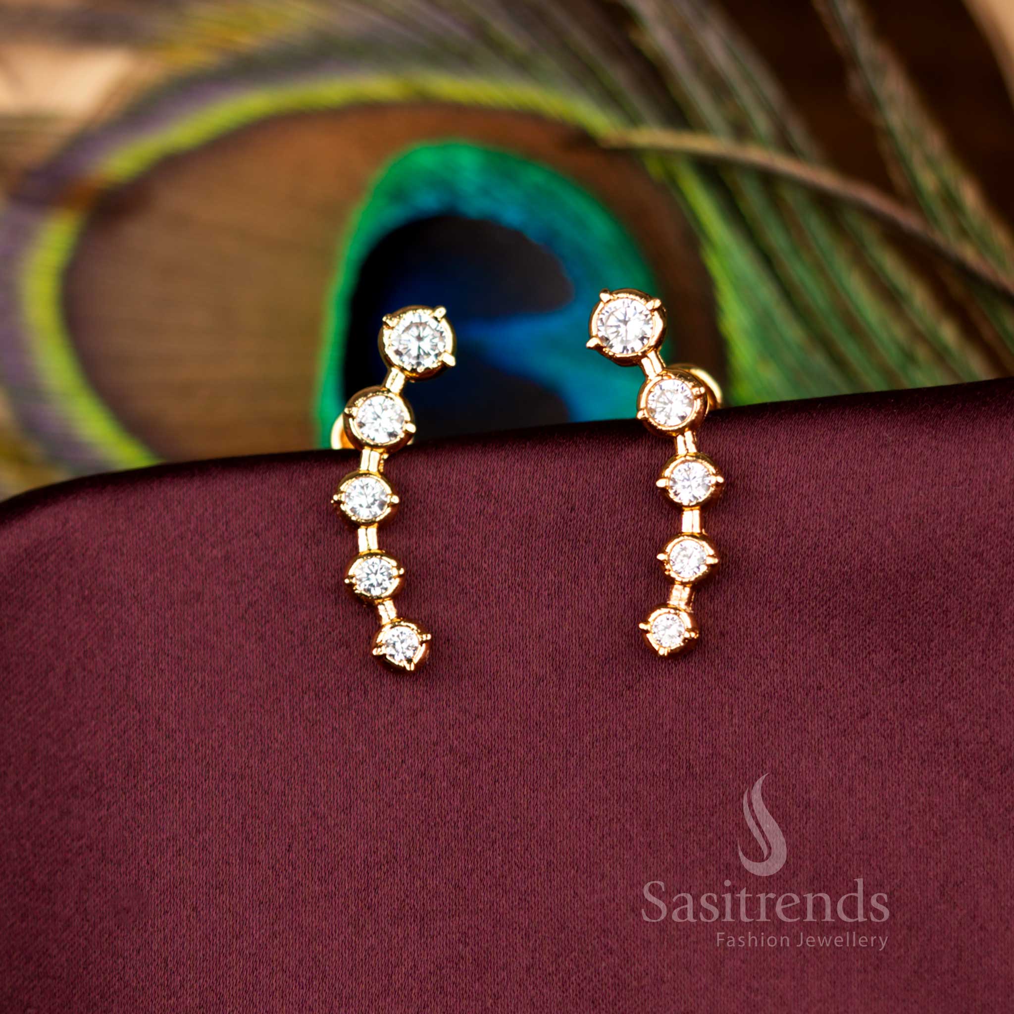 Noble Impon AD Linear Stud Earrings Micro Gold Plated Guaranteed -Sasitrends