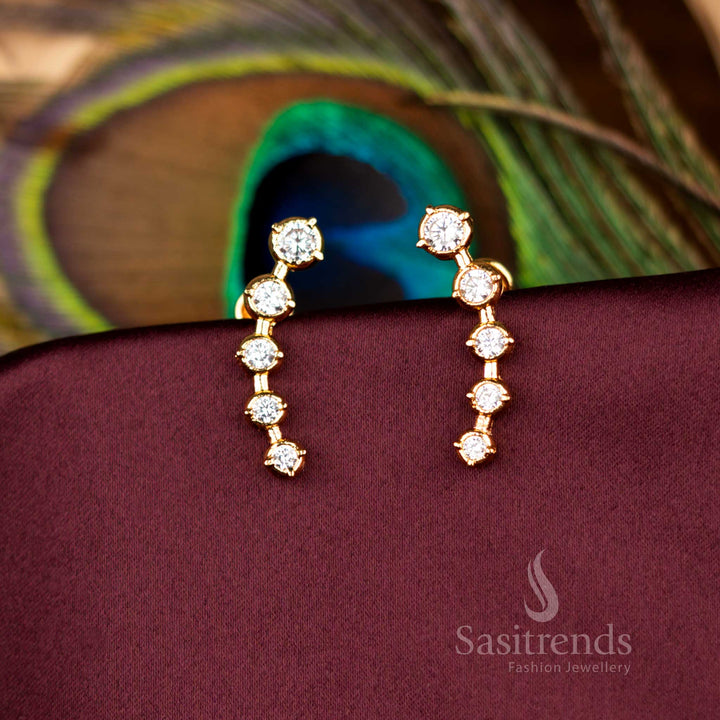 Charming Guaranteed Micro Gold Plated Impon AD Linear Stud Earrings for Party and Modern Wear