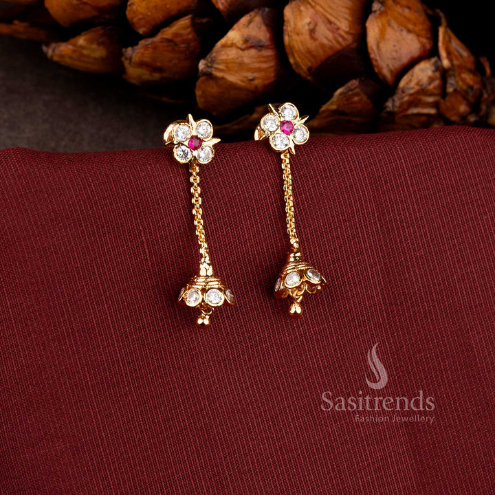 Captivating Traditional Impon Micro Gold Plated Floral Drop Jhumka Earrings - Sasitrends