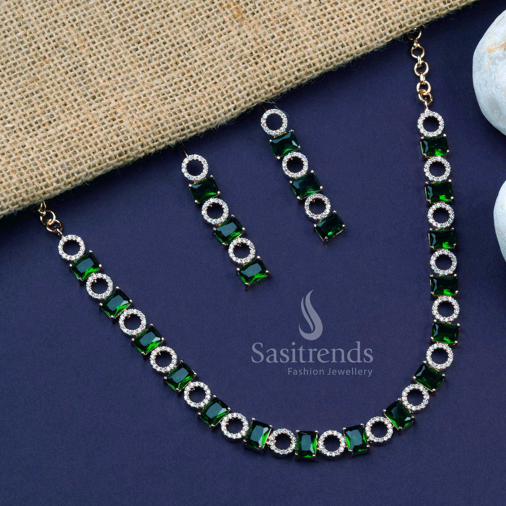Gorgeous Rose Gold Plated American Diamond Jewellery Set for Parties and Festive Occasions | Sasitrends - Sasitrends