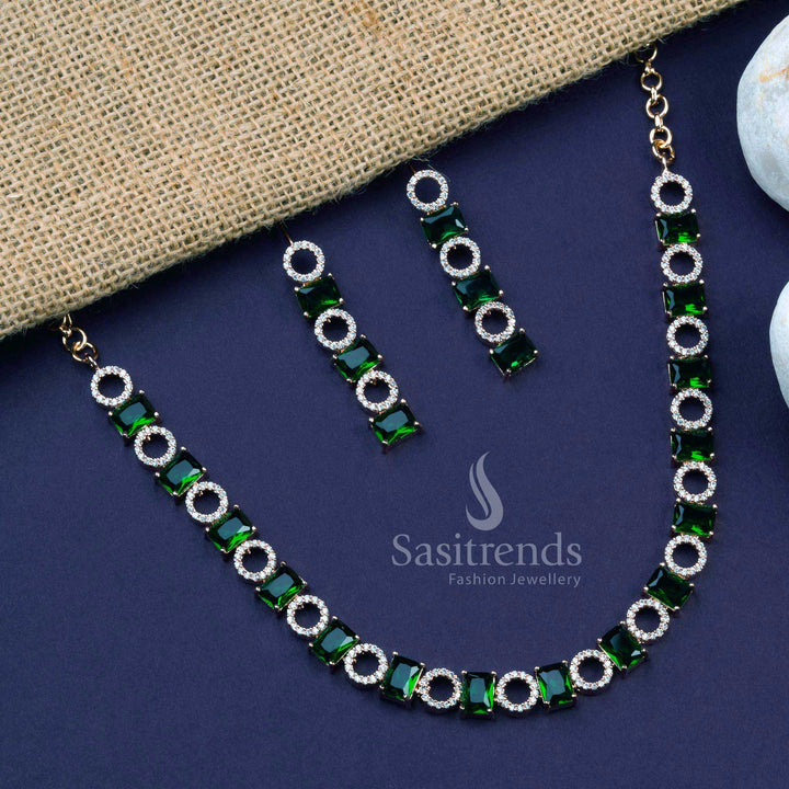 Gorgeous Rose Gold Plated American Diamond Jewellery Set for Parties and Festive Occasions | Sasitrends - Sasitrends