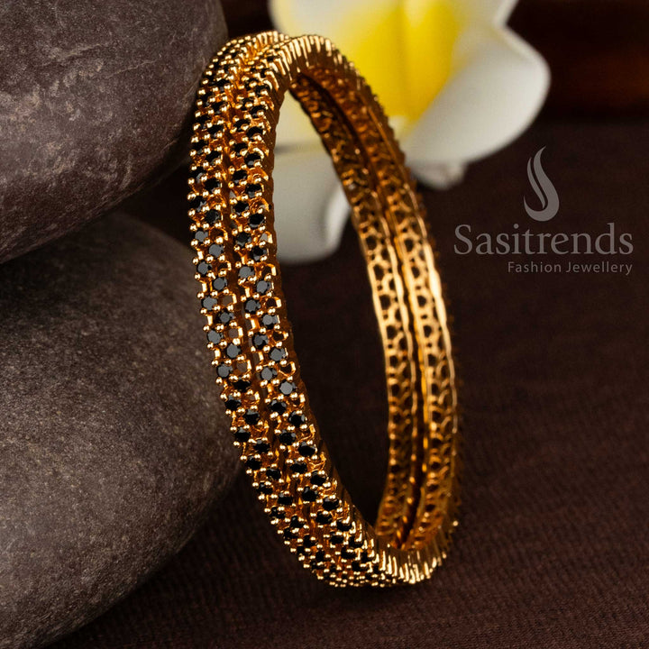 Latest Micro Gold Plated American Diamond Black Stone Bangles - Trendy Elegance | Sasitrends