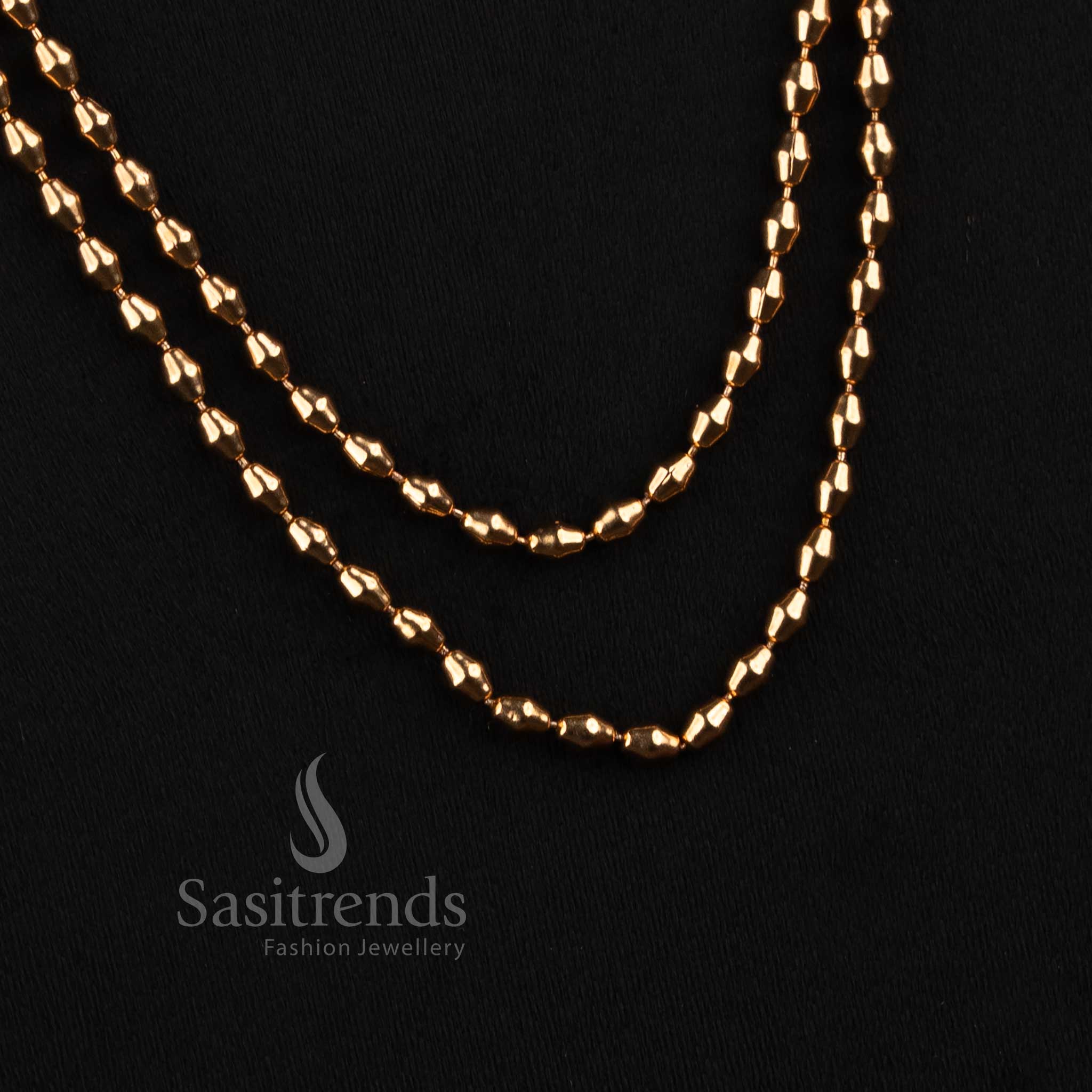 Sasitrends antique gold double and triple layer rice beaded haram necklace set with sunburst ball earrings